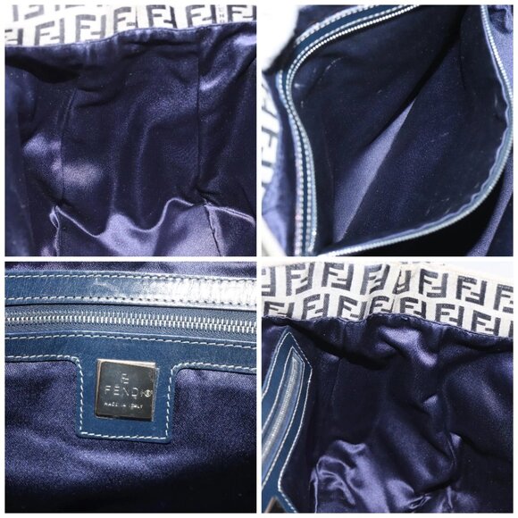 FENDI Zucchino Canvas Hand Bag Navy Silver Auth - Picture 15 of 16